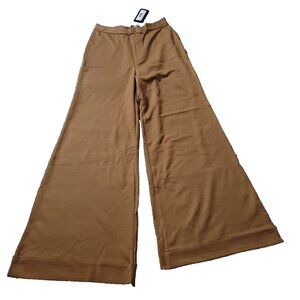 Suzie Kondi Ponte Pants Womens Medium High Waist Boot Cut Camel Brown Wide Flare